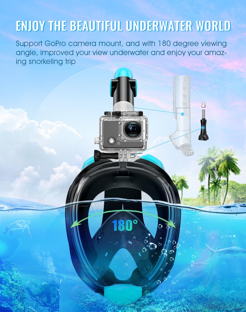 Greatever G2 Full Face Snorkel Mask with Latest Dry Top System,Foldable 180 Degree Panoramic View Snorkeling Mask with Camera Mount,Safe Breathing,Anti-Leak&Anti-Fog - Image 5